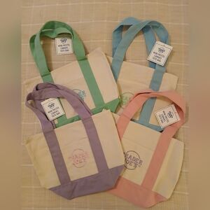 TRADER JOE'S MINI CANVAS TOTE BAGS PASTEL BLUE GREEN PINK PURPLE SET OF 4 NWT